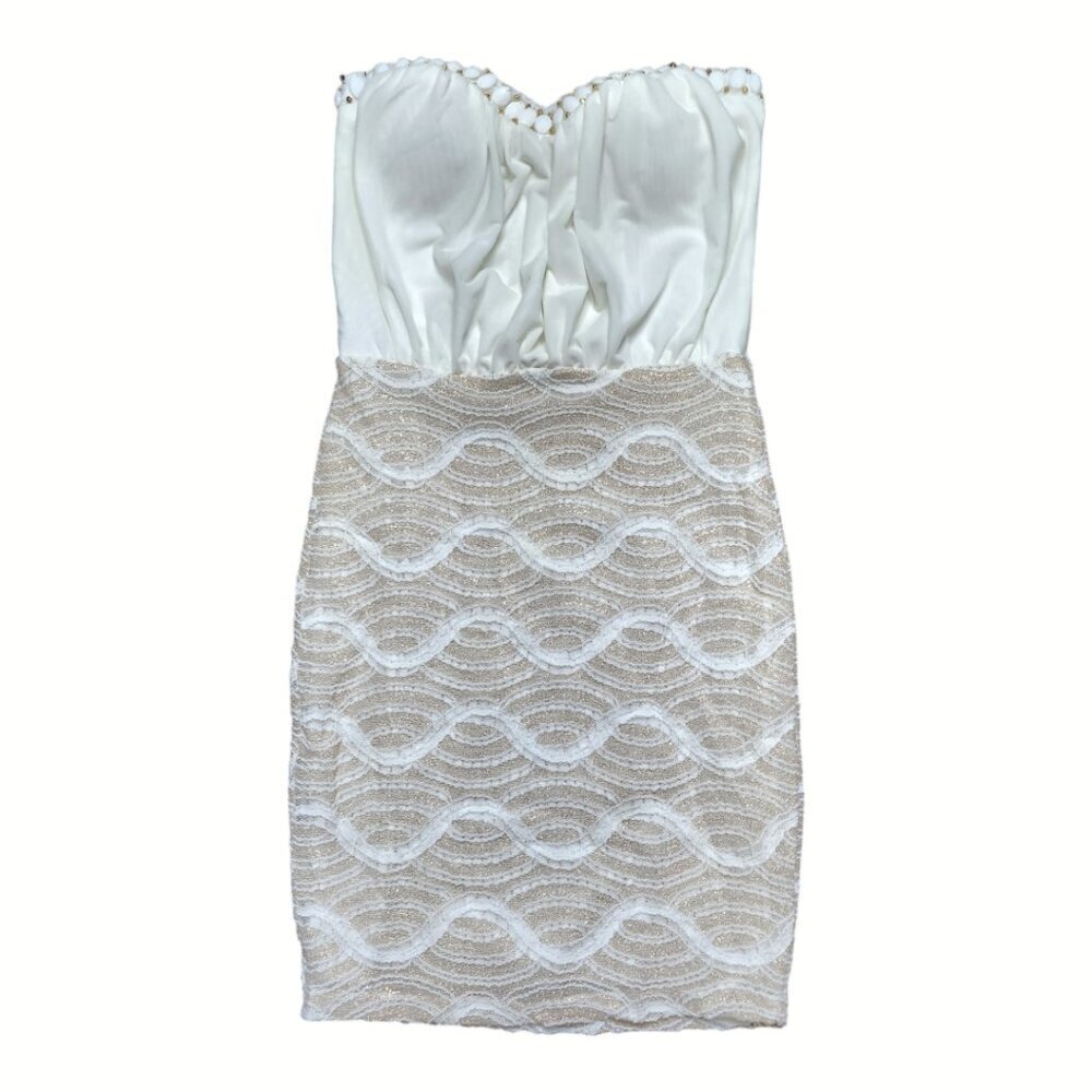 Freesia Strapless White / Cream / Nude Beaded Fitted Dress Size Small